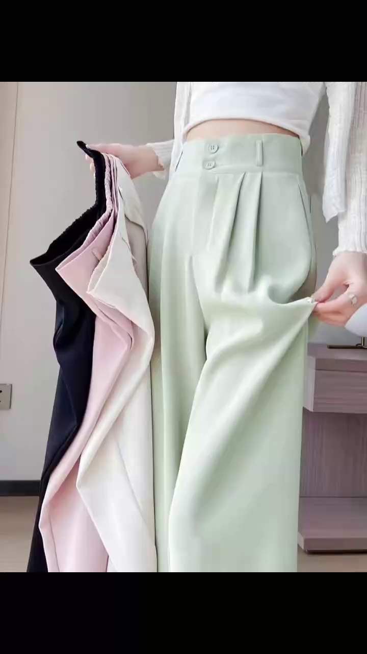 Bulk Wholesale Dopamine Colored High Quality Women's Wide Leg Dress Pants Stock Lot - Image 1
