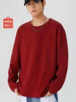 Bulk Unisex Solid Burgundy Long Sleeve Crew Neck Cotton T-Shirts Chinese Clothing Stock Lots Wholesale - Image 7