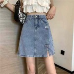 About 140 Pieces Women's Summer High Waist Split A-line Denim Mini Skirts Bulk Wholesale - Image 1
