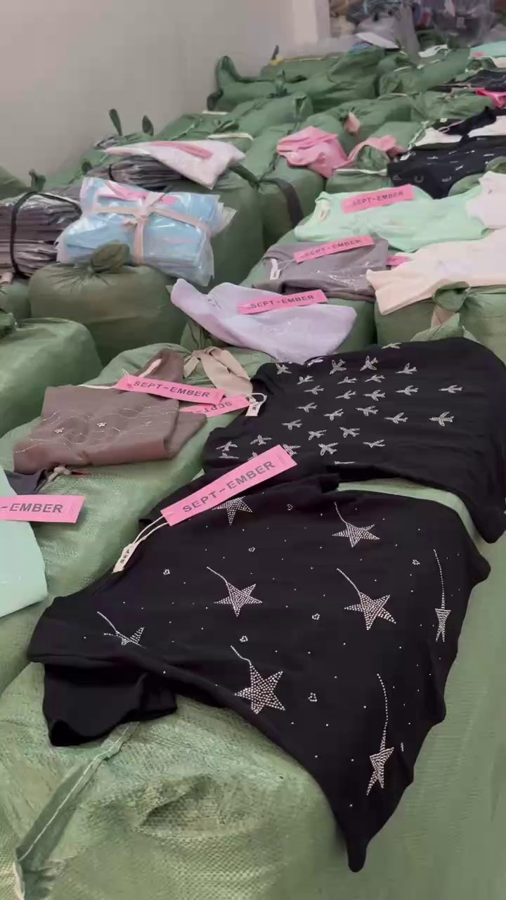 Trendy Hot Girl Rhinestone Decorated T-Shirt Bulk Stock For Wholesale Export - Image 1