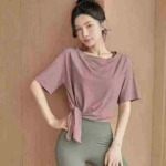 Bulk Stock Wholesale About 300PCS Summer Thin High Stretch Loose Slit Irregular Yoga Short Sleeve T-Shirts - Image 7