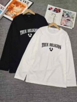 1800 Pcs Clearance Vintage Letter American Style Unisex Loose Long Sleeve Twill T-Shirts - Image 3
