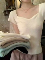 Summer New French Style Stretchy Slim Fit Women's Knit Tops, About 400PCS, Bulk Wholesale Stock Clearance - Image 2