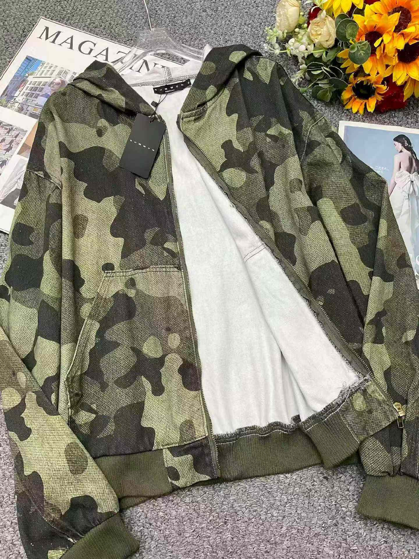 Spring New Unisex Loose Washed Cotton Camo Hooded Cardigan Jacket 80 Pieces Bulk Stock Clearance - Image 2