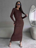 Clearance Sale: 66 Pcs Spring Summer Solid Ribbed Stretchy Slim Fit Long Sleeve Long Knit Sweater Dress Wholesale Stock Lot - Image 5