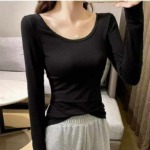 103 Pieces U-Neck Black Slim Waist Stretchy Long Sleeve Basic Tops Size S-2XL Clearance Stock Wholesale - Image 9