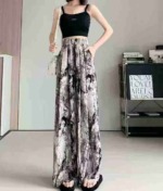 245 Pieces Ink Painting Print Wide Leg Pants, Elastic Waist With Pockets Lightweight Fabric - Image 7