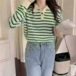 1150 Pieces Early Autumn New Korean Style Loose Contrast Stripe POLO Collar Long Sleeve Knit Sweater Stock - Image 4