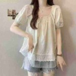 All Stock Clearance: Korean Sweet Lace Patchwork Puff Sleeve Slim Women Tops, Around 130 Pieces - Image 5