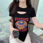 Sexy Hollow Out Slim Fit Short Sleeve Women's T-shirt - 1000 Pieces Bulk Stock Wholesale - Image 9