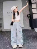 Bulk Clearance: Around 300 Pcs High Quality Spring Fall Big Kids Wide Leg Cargo Pants Size 100-160, 3 Colors - Image 8