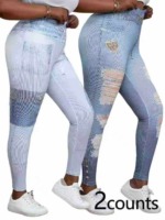 138000 Pcs European American Plus Size 0XL-4XL High Elastic Heavy Weight Imitation Denim Women Pants Stock Clearance - Image 4