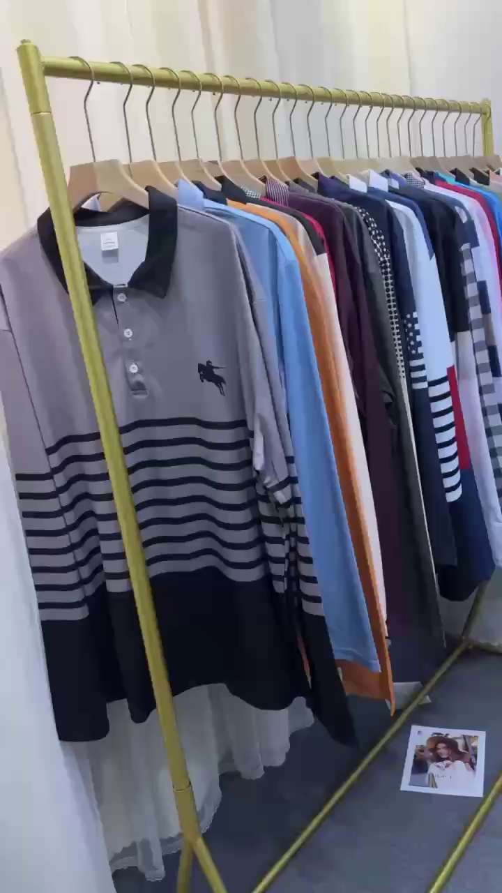 3880 Pcs Trendy Men's Oversized Printed Long Sleeve Polo Shirts Full Clearance - Image 1