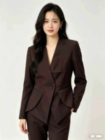 About 235 Pcs Light Luxury Collarless Dark Brown Irregular Hem Design Blazers Stock Wholesale - Image 6