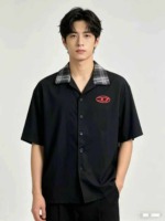 About 240 Pieces Smart Casual American Retro Contrast Check Collar Men's Short Sleeve Shirts Wholesale Stock Lot - Image 6