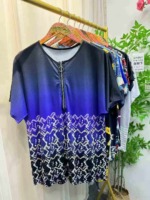 Bulk 1500PCS Hot Selling Summer Women's Ethnic Print Cotton V-Neck Zip T-Shirts - Chinese Clothing Stock Lots for Wholesale Export - Image 9