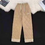 Clearance Bulk Sale Plaid Windproof Warm Fleece Lined Cotton Pants Unisex, Loose Wide Leg Casual Fall Winter Stock Clothing - Image 8