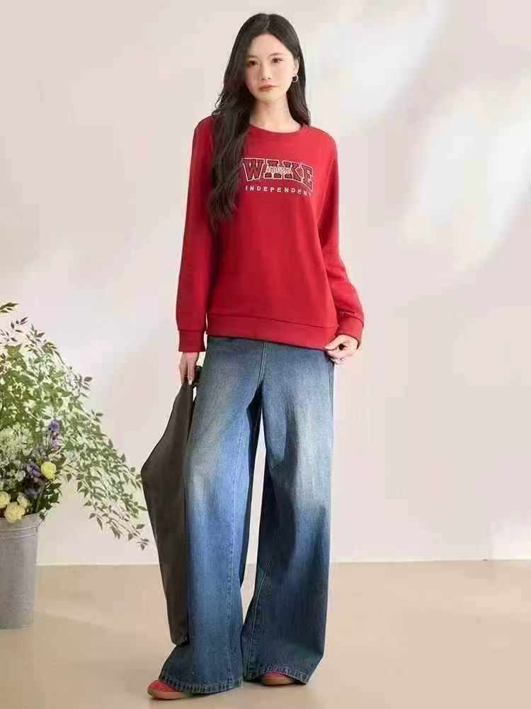 Approx 2300 Pcs Brand Cut-label Loose Embroidered American Letter Cotton Crewneck Sweatshirts Size M-XL, Bulk Stock Wholesale - Image 1