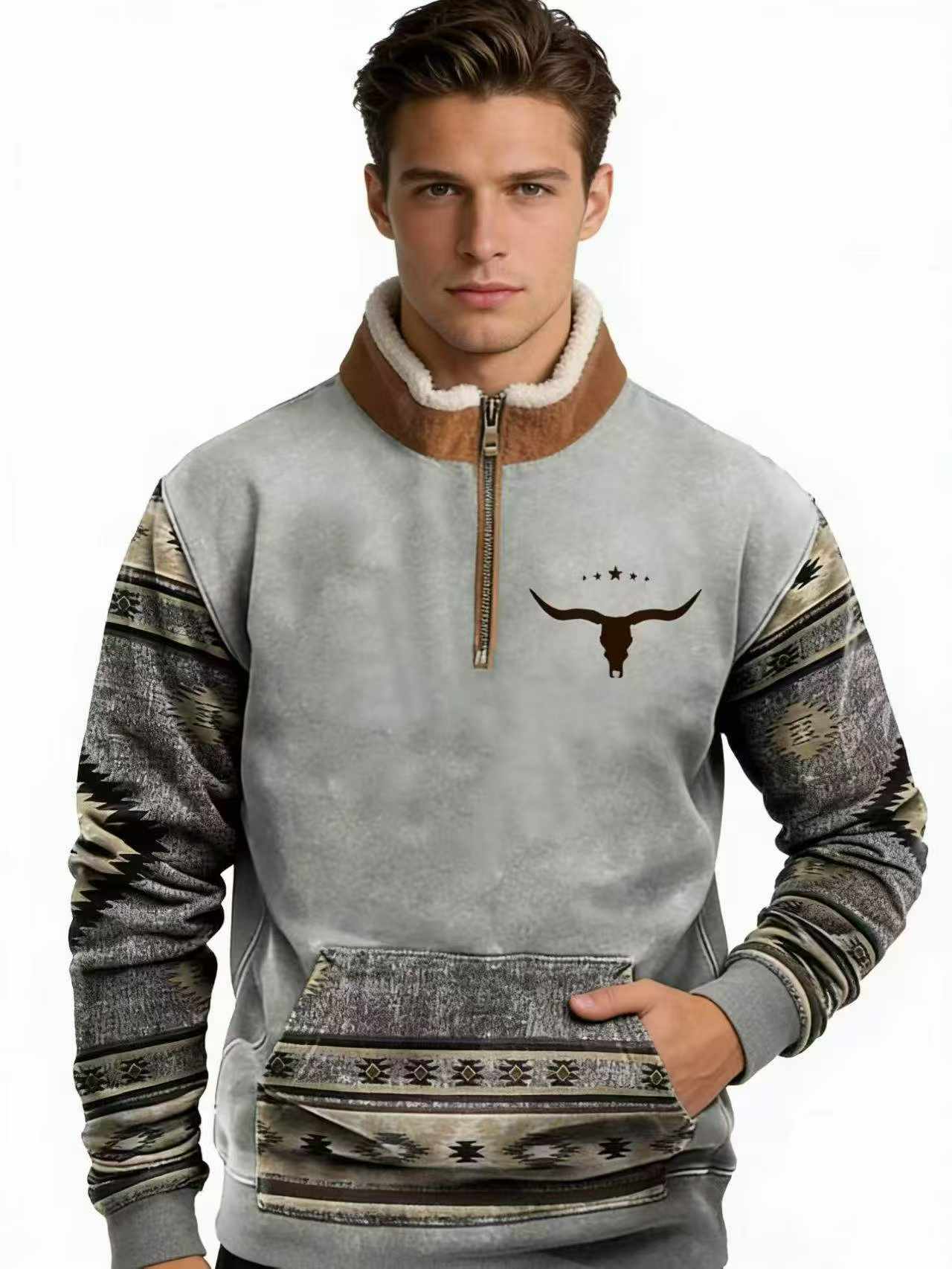 Bulk 1468PCS Trendy Men's Stand Collar Fleece Casual Sweatshirts Chinese Clothing Stock Wholesale Export - Image 1