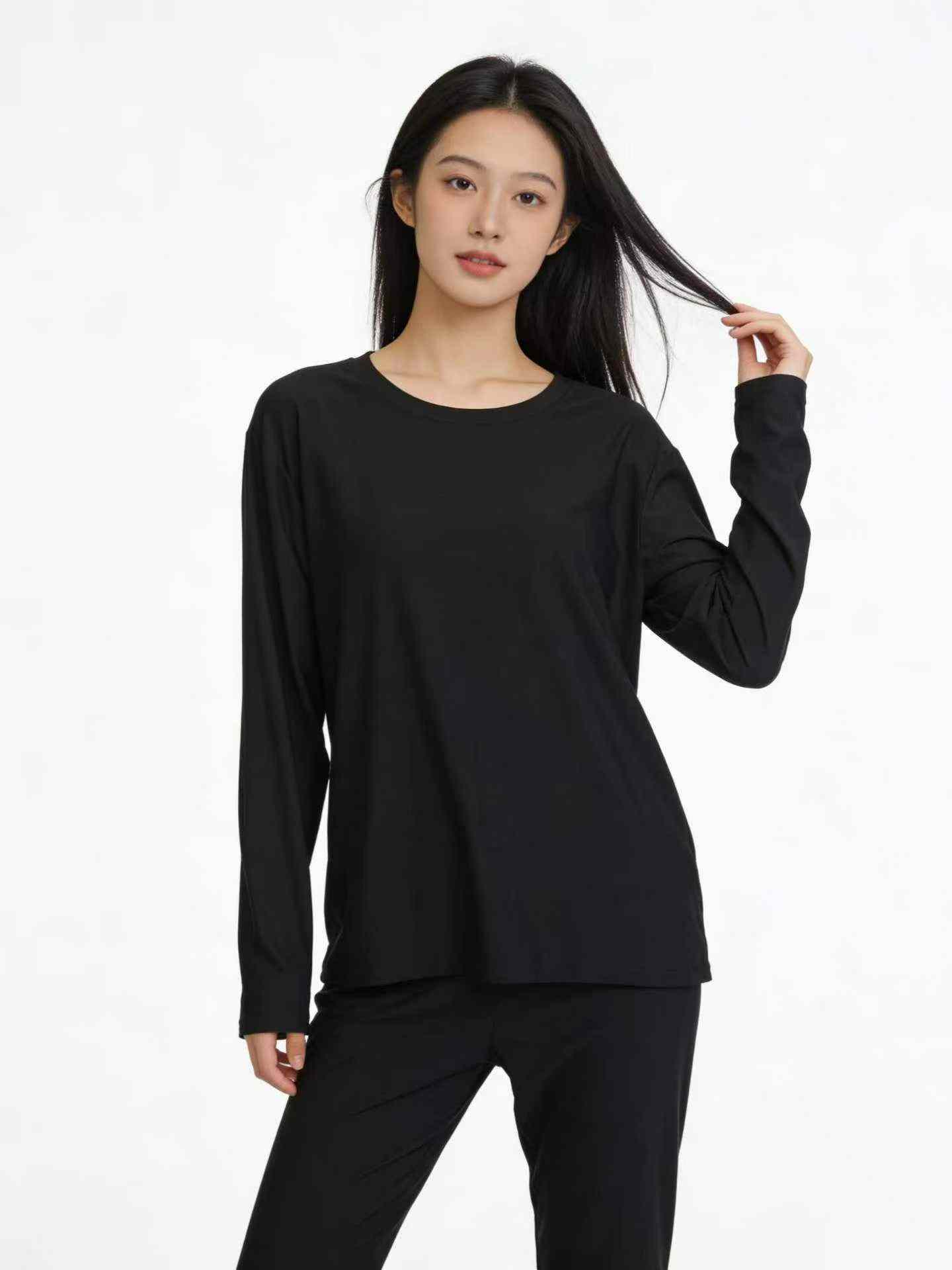 Clearance Sale: 203 Sets Black Solid Plain Comfortable Long Sleeve Top & Long Pants Sets Sizes S-4XL Chinese Clothing Stock - Image 1