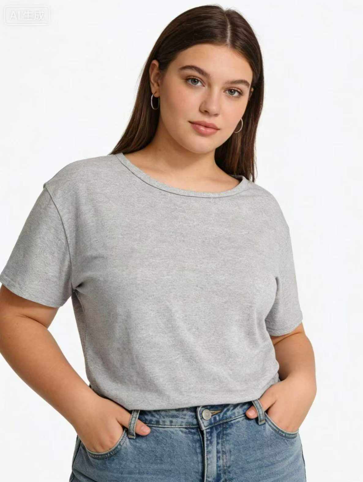 Clearance Sale: 50PCS Bulk Wholesale Women's Loose Plus Size Gray Stretch Short Sleeve Tops S-2XL - Image 1