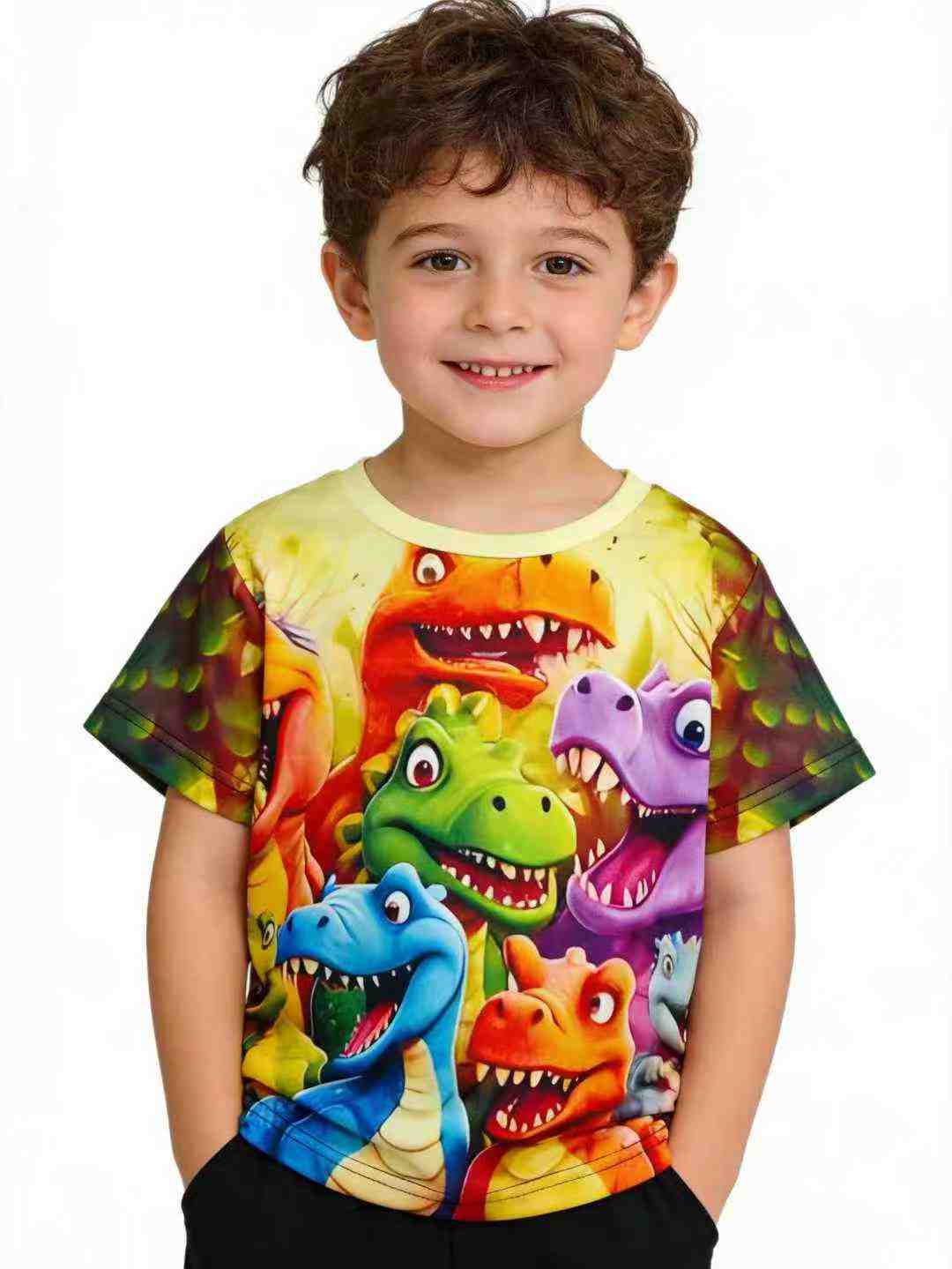 Bulk Clearance 169 Pcs Hot Selling Kids Dinosaur Printed T-Shirts Size 3-5Y - Wholesale Chinese Stock Clothing - Image 1