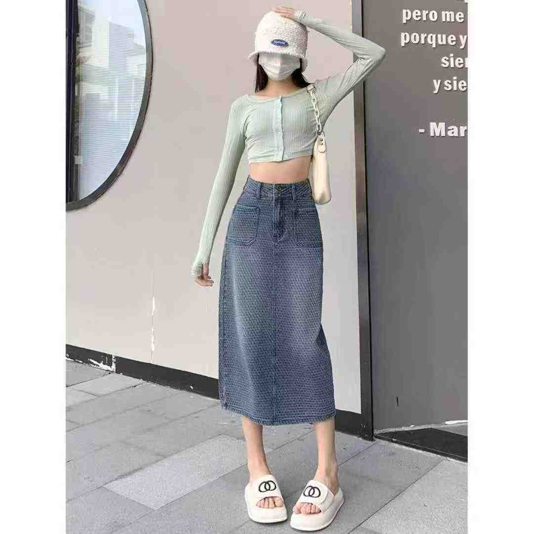 Clearance Sale Women's Jacquard Denim Skirt Bulk Chinese Clothing Stock Lots Wholesale Export - Image 1