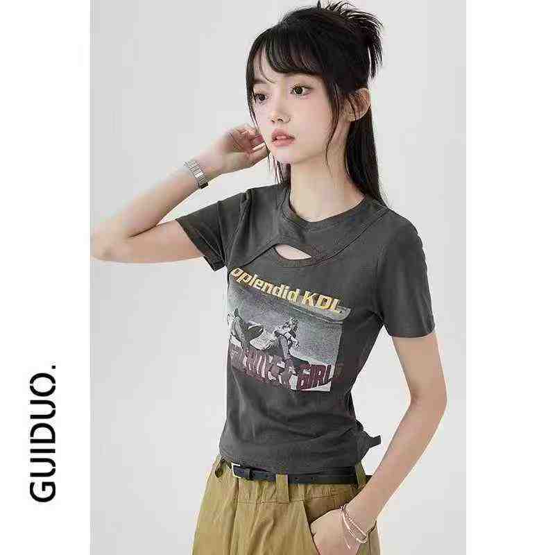 192 Pcs Bulk Stock American Vintage Hot Girl Cutout Print Short Sleeve T-Shirts One Size For Wholesale - Image 1