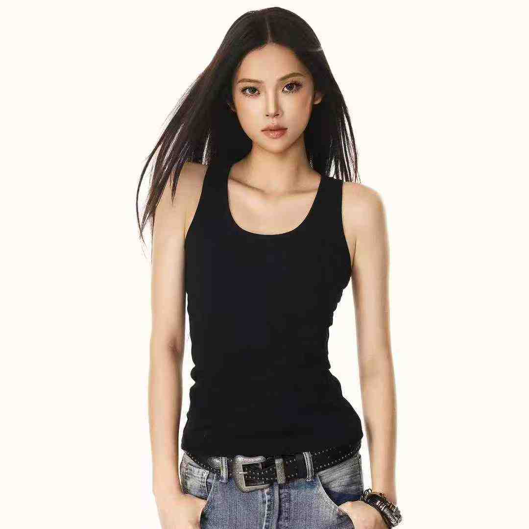 Clearance Bulk 42 Pieces Black Summer Sleeveless Tank Tops For Young Girls Size M - Chinese Clothing Stock Wholesale Export - Image 1