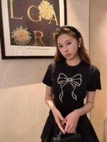 Clearance Sale High Quality Heavy Pure Cotton Beaded Sweet & Sexy Women's Short Sleeve T-Shirts Bulk Wholesale Chinese Clothing Stock - Image 1