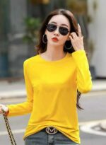 Clearance Bulk Wholesale: 689PCS Lemon Yellow Solid Comfortable Long Sleeve Base T-Shirts Chinese Clothing Stock Lots - Image 1