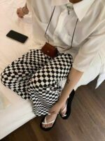 Wholesale Stock Clearance: Summer Retro Black & White Checkered Flowy Wide-Leg Pants (S-L, Packed Individually) - Image 6