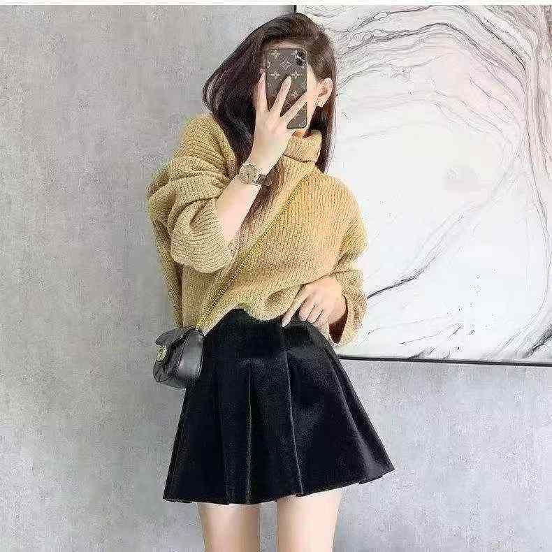 Clothing Stock Lots: 265 Pcs Black Velvet Pleated Skirt, High Waist A-Line Midi Skirt with Lining, Sizes S-2XL, Individually Packaged with Tags - Image 1