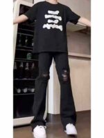 Bulk Stock Lot: 455 Pairs Unisex Distressed Hem Raw Edge Jeans, Sizes S-3XL, Individual Pack with Tags - Image 9