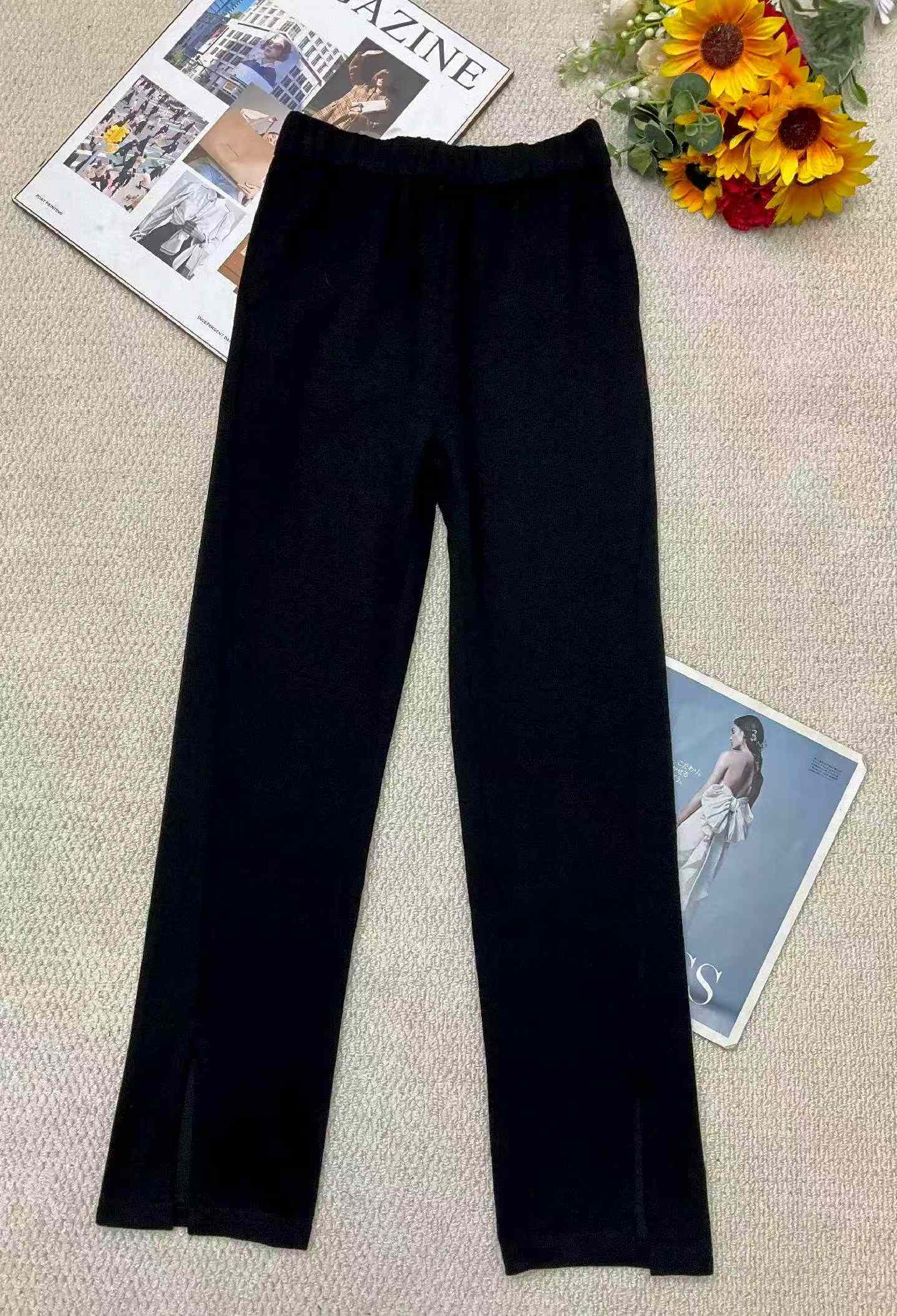 Wholesale Stock Lot: Women's Vintage Crossover Split Hem Elastic Waist Ankle Pants - Spring/Summer Fashion (90pcs, Individually Packaged) - Image 1