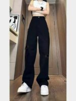 Wholesale Lot of 400pcs Spring New Black Distressed Straight-Leg Wide-Leg Jeans for Plus Size, M-3XL, Independent Packing with Tags - Image 2