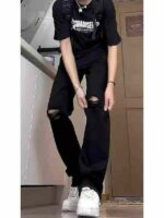 Wholesale Stock Lot: 210pcs American Style Streetwear Black Ripped Distressed Straight & Flare Jeans, Sizes S-3XL, Individually Packaged with Tags - Image 1