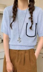 Summer Wholesale Lot: 230pcs Korean Style Viscose Knit T-Shirts with Pocket Design, Breathable Fabric, One-Size, Individually Packed - Image 7