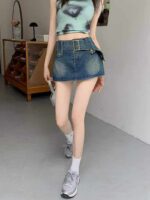 Bulk Wholesale: Summer Vintage Denim Shorts & Skirts with Belt, Individually Packaged, Size L (90-125 lbs), 1268pcs Stock Lot - Image 4