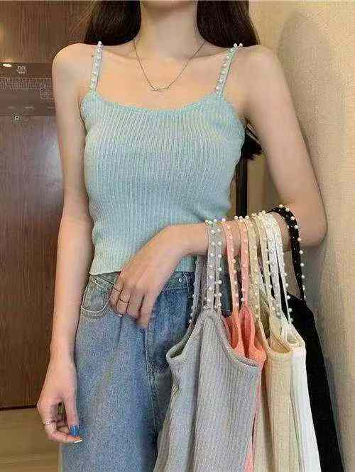 Summer New Style Fresh Beaded Knit Tank Tops - 1050pcs Clothing Stock Lots - 4.9 CNY Super Low Price Clearance! - Image 2