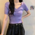Wholesale Stock Lot: 3330 Pcs Summer V-Neck Ice Silk Knitted Tops, Vintage Design, Soft Stretch Fabric (Bulk Clearance) - Image 4