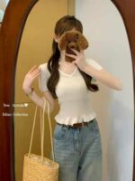 Wholesale Lot of 745 Summer Viscose V-Neck Ruffle Trim Knit Tops, Soft & Stretchy, Individually Packaged - Image 8