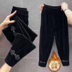 Wholesale Lot of 200 Women's Velvet Pants - Elastic Waist, Side Pockets, Cuff Button Design (With & Without Fleece Lining) - Image 5