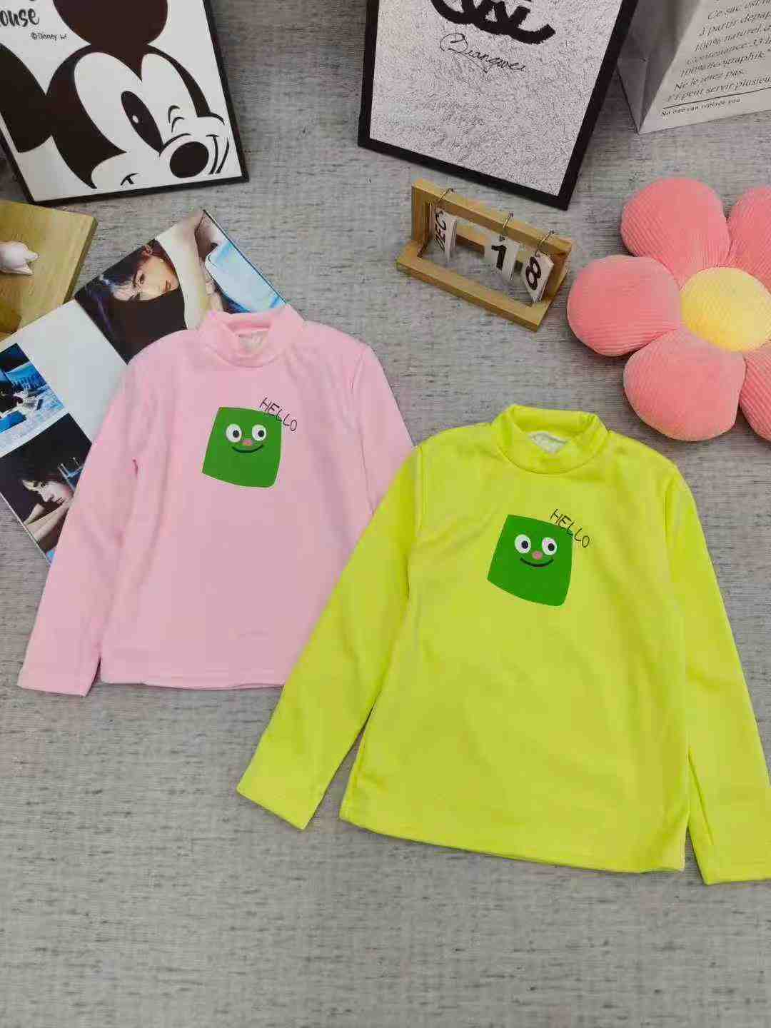 Bulk Wholesale Kids' Fleece-Lined High Neck Thermal Tops - 247pcs Stock Lot (Sizes 90-140) - Image 1