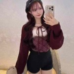 Spring Summer New Plain Loose Lantern Sleeve Knit Cardigan Outerwear, 128 Pieces, Clearance, Free Black Tube Top - Image 3