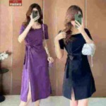 3000 Pieces Plus Size Elastic Tie Waist Split T-Shirt Dress Women French Style Summer Slim Commute Dress - Image 6