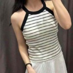 Women's Japanese Order Summer Sporty Halter Neck Cotton Tank Tops, Striped & Solid, Size S-L, Around 6800 Pcs Bulk Stock Wholesale - Image 8