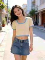 Summer Sexy Cropped Contrast Edge Knit Short Sleeve T-Shirts, Approx 2967 Pieces, 2 Colors - Image 7