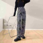 Artistic Jacquard High Waist Wide Leg Water Ripple Jeans, Loose Fit, 2 Colors, S-2XL, Around 480 Pieces - Image 9