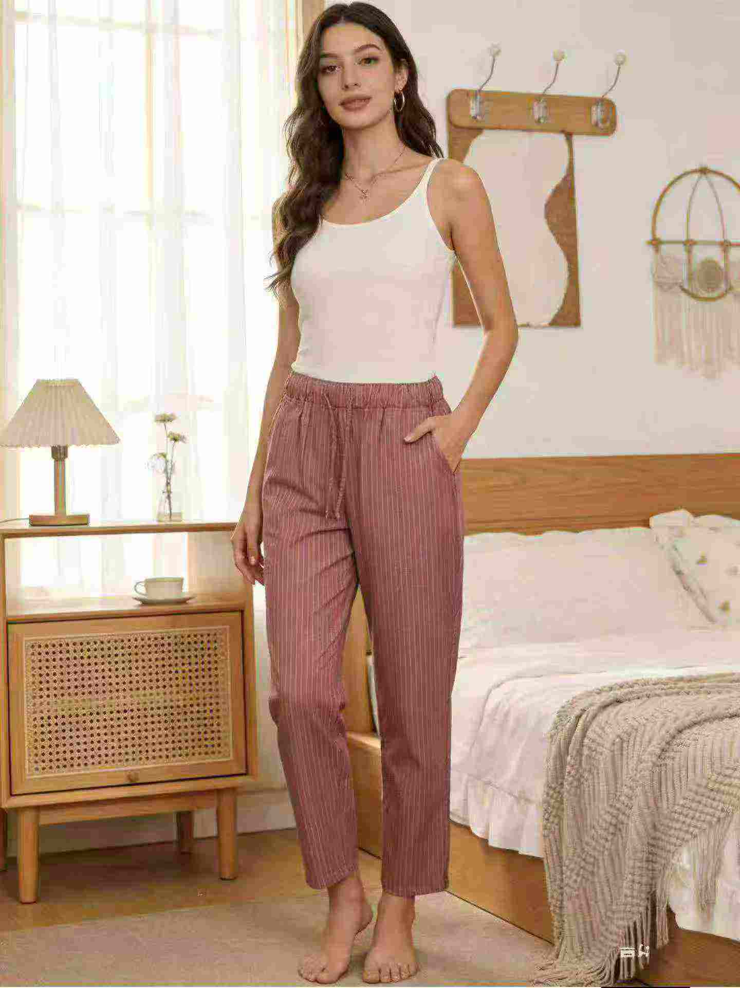 Women's Loose Vertical Striped Cotton Linen Casual Pants, About 520 Pcs, Chinese Clearance Stock Lot - Image 1